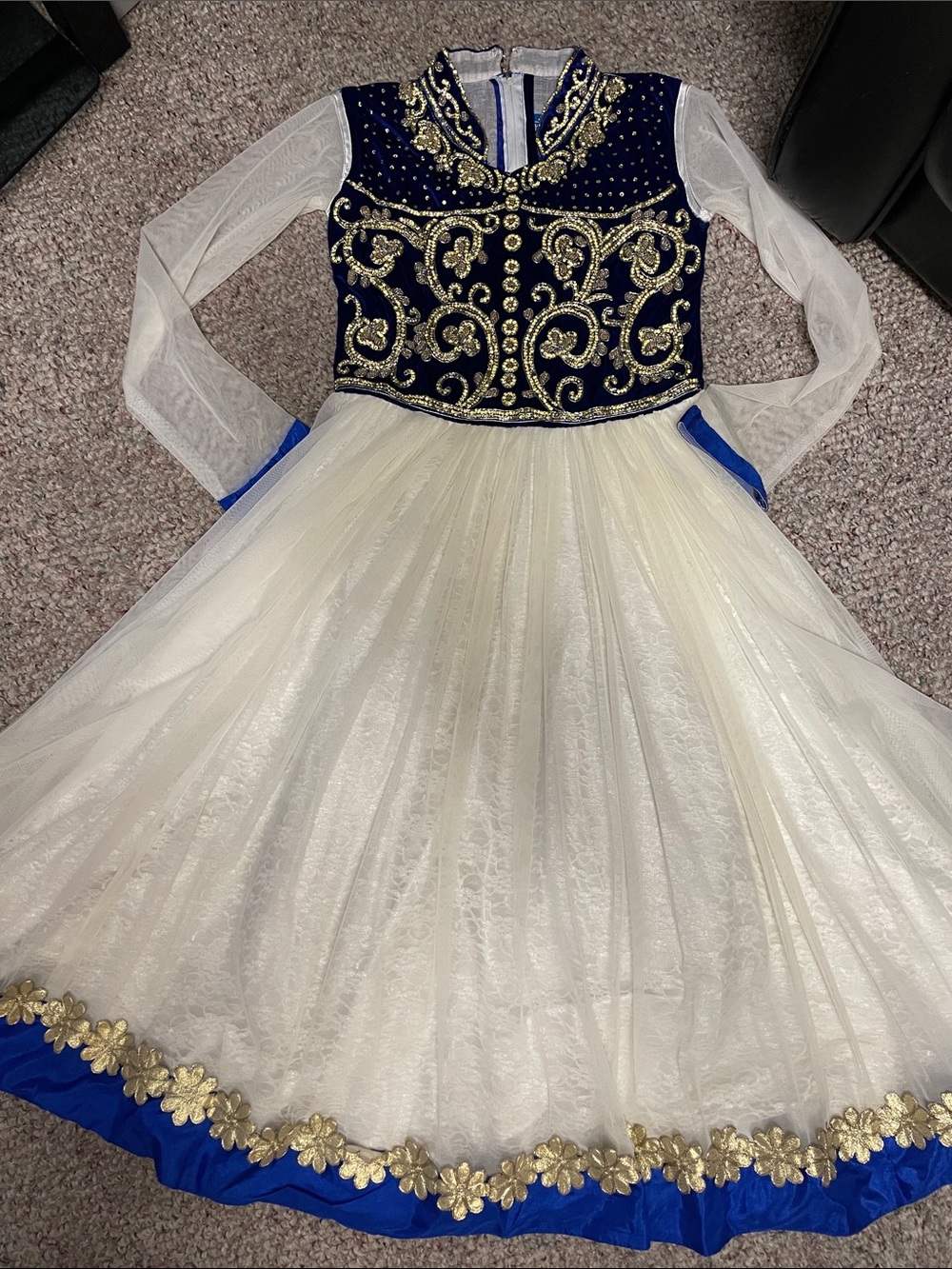 Stunning velvet beaded jewel accent sheer sleeve ultra full skirt sari dress